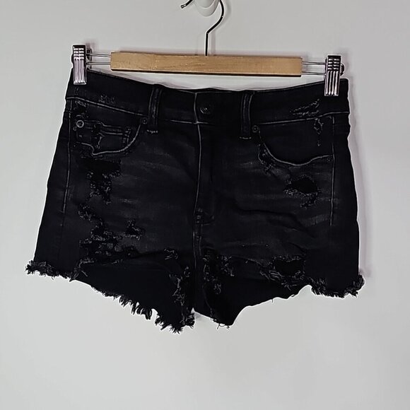 American Eagle next level stretch size 4 black high rise jean shorts - Picture 1 of 8